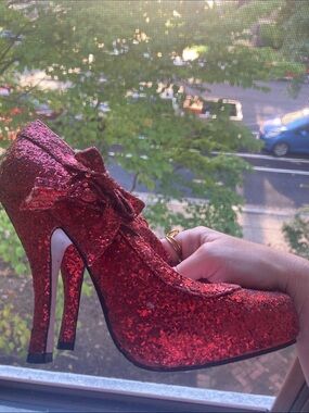 Red Glitter Bow High Heel Pump for Women